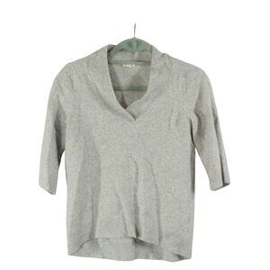 Garnet Hill Gray Cashmere V Neck Sweater 3/4 Sleeve Size S Quiet Luxury Chic